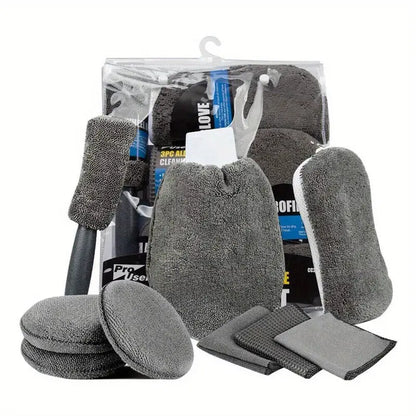 9-Piece Gray Microfiber Car Cleaning Kit