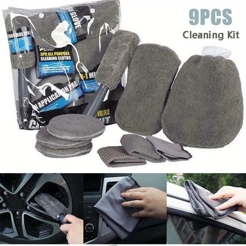 9-Piece Gray Microfiber Car Cleaning Kit