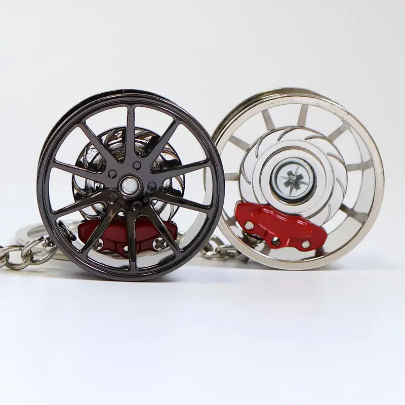 Wheel Rim Keychain Rotating Brake Disc