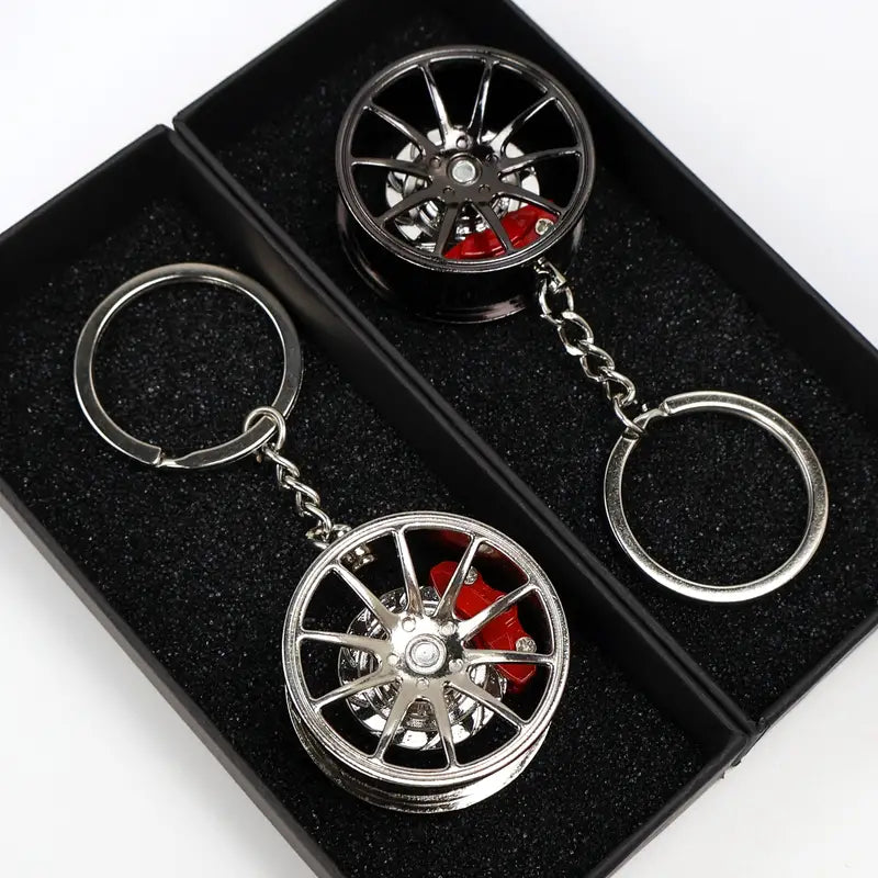 Wheel Rim Keychain Rotating Brake Disc