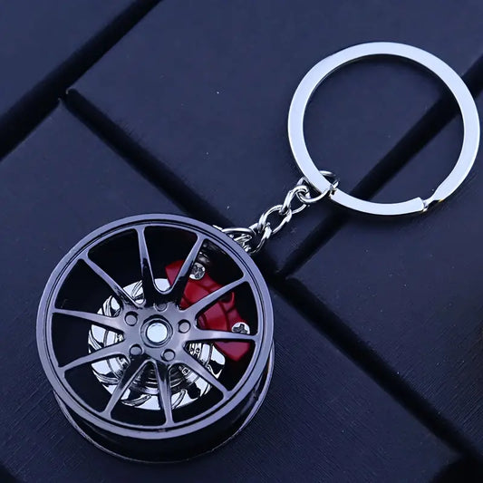 Wheel Rim Keychain Rotating Brake Disc