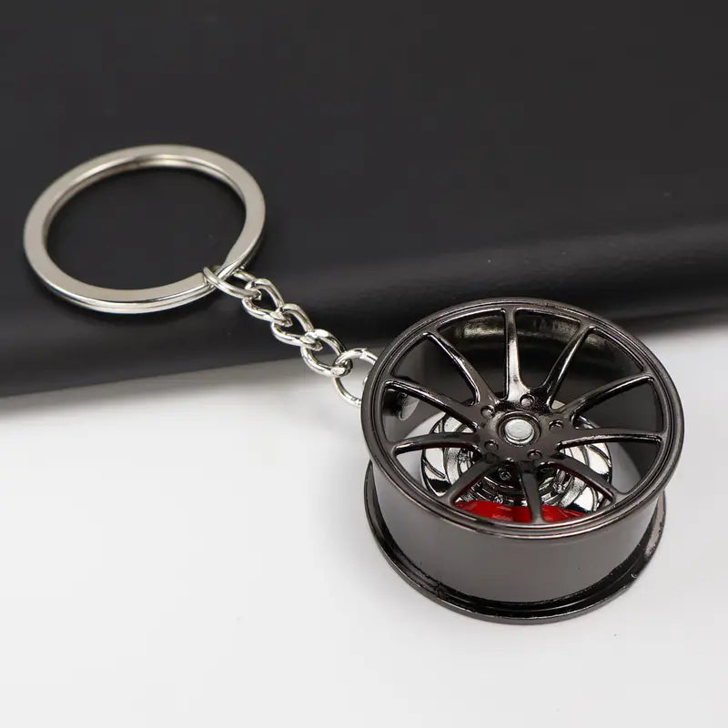 Wheel Rim Keychain Rotating Brake Disc